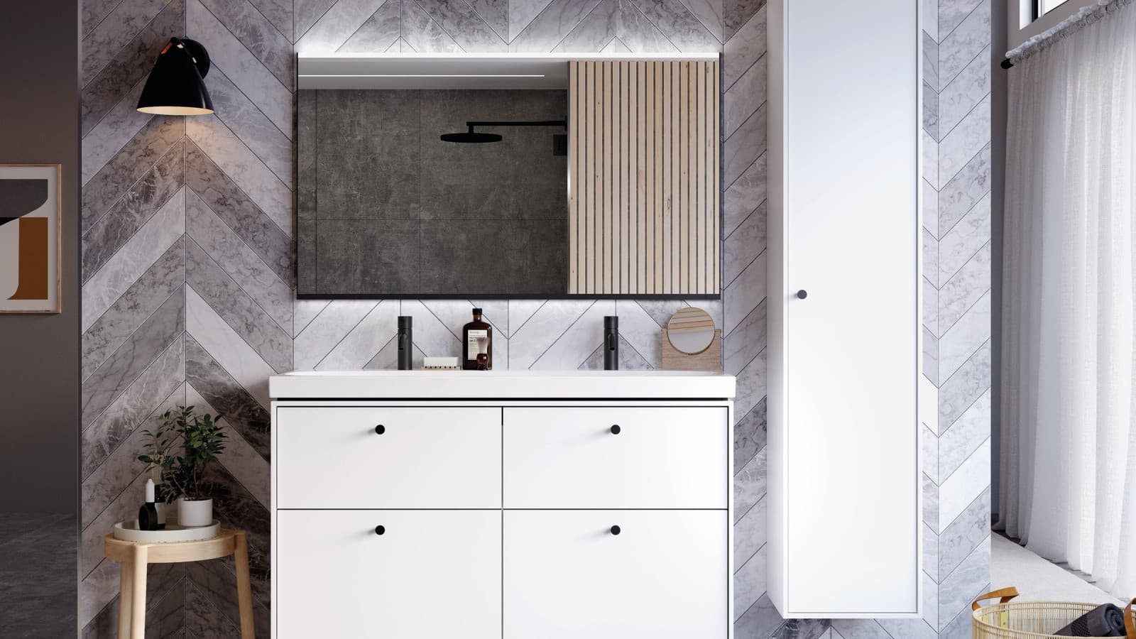 Skandinaviško dizaino vonios kambario baldai Skandinaviško dizaino vonios kambario baldai